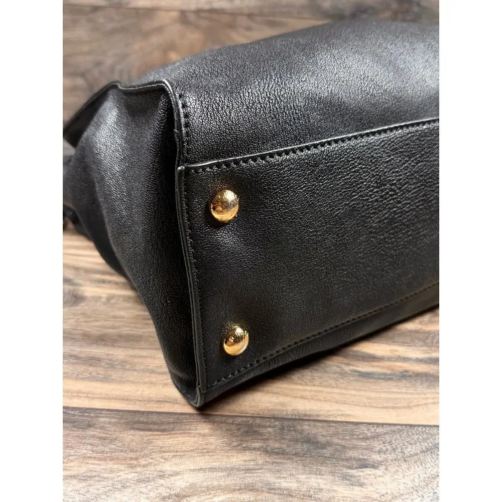 Michael Kors Hamilton Large East West Tote Black Pebbled Leather Gold